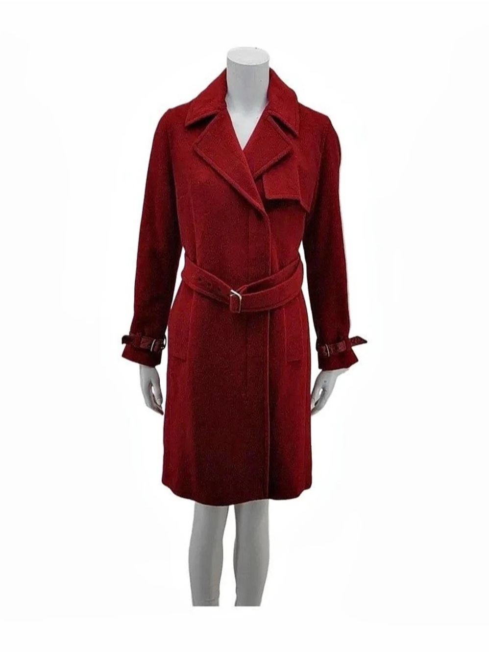 Max Mara Red Alpaca Wool Trench Coat US 4